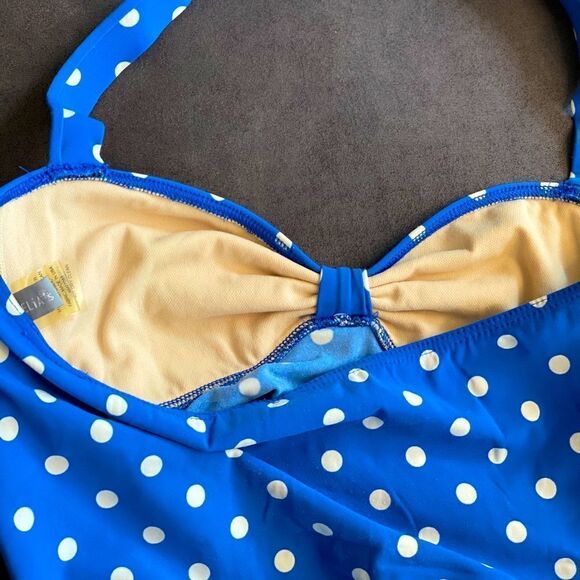 dELIA*S Blue Polka Dot Ruched Halter Tankini - Picture 5 of 7